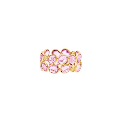 Lot 1281 - Gold, Pink Sapphire and Colored Diamond Band Ring