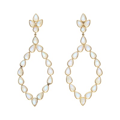 Lot 1010 - Pair of Gold and Moonstone Pendant-Earrings