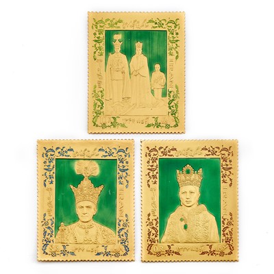 Lot 1148 - Iran Three Piece Set of Gold and Enameled Stamps for the Coronation of the Imperial Couple