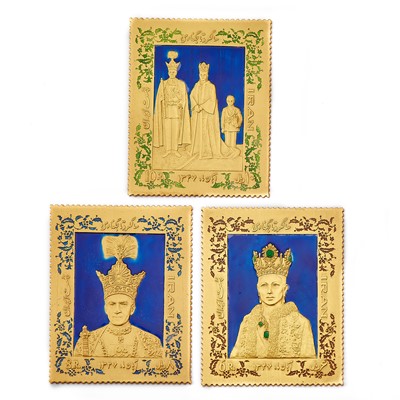 Lot 1149 - Iran Three Piece Set of Gold and Enameled Stamps for the Coronation of the Imperial Couple.