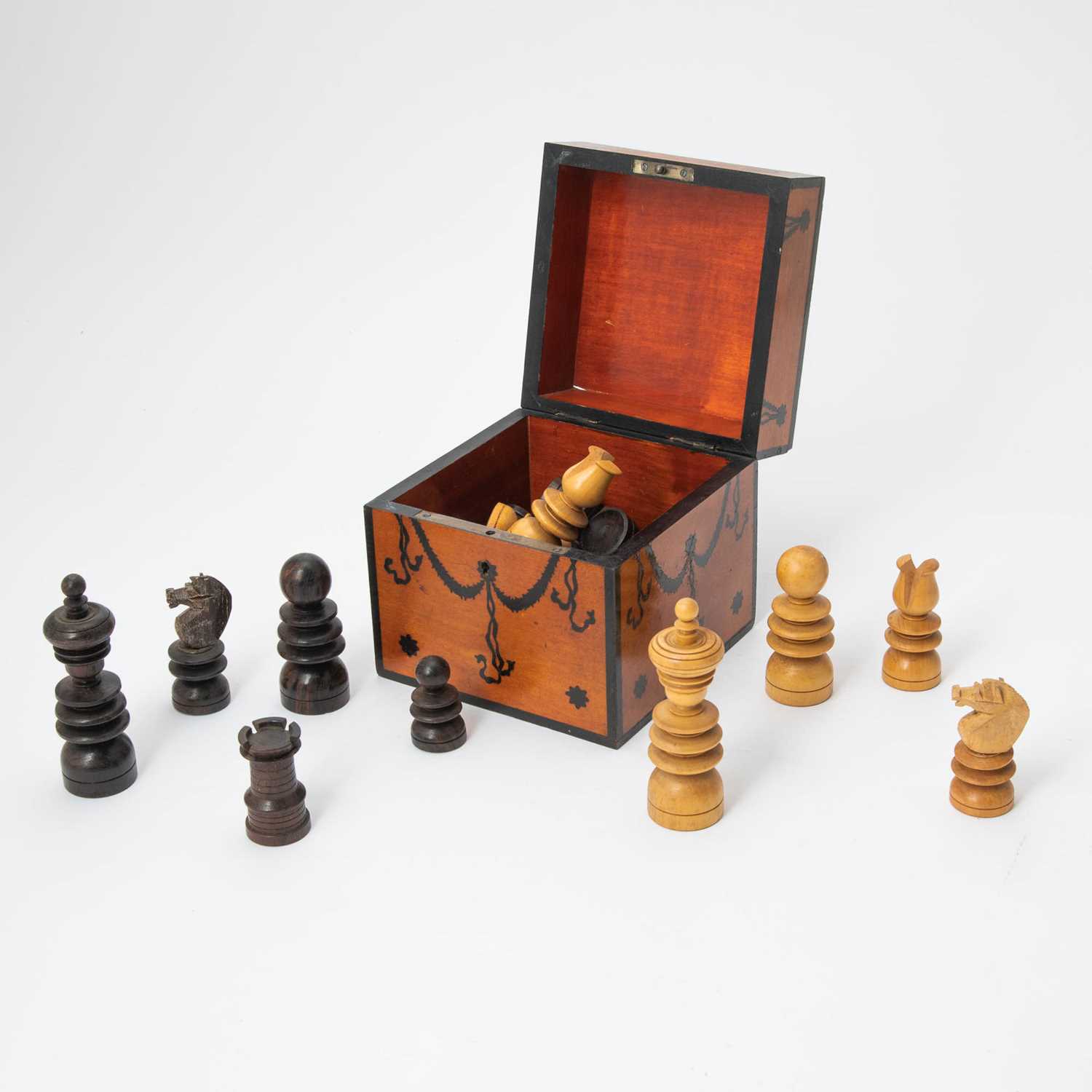 Lot 163 - Regency Stenciled Satinwood Game Piece Box