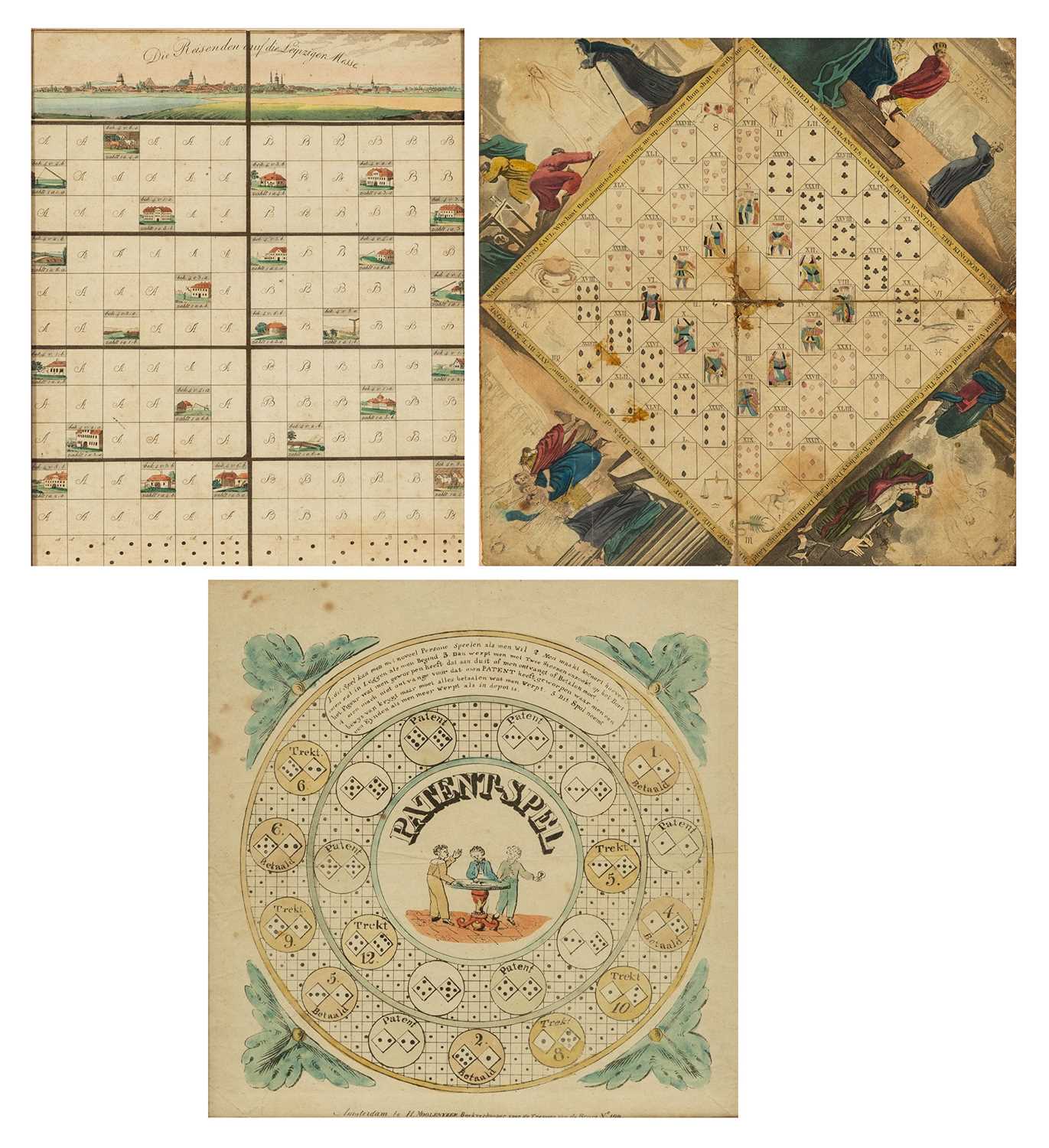 Lot 346 - Three nineteenth-century illustrated game boards involving either dice or cards