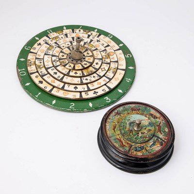 Lot 347 - Two painted tin circular rotating games