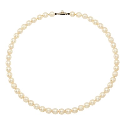 Lot 1079 - Mikimoto Cultured Pearl Necklace with Low Karat White Gold Clasp