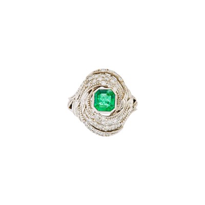 Lot 1267 - Platinum, Emerald and Diamond Dome Ring