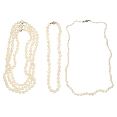Lot 1259 - Three Cultured Pearl Necklaces