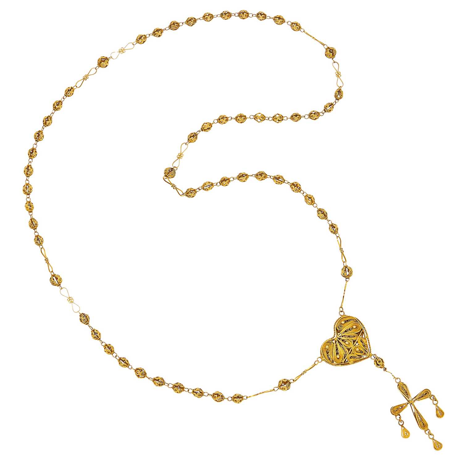 Lot 1130 - Long Gold Rosary Bead Pendant-Necklace