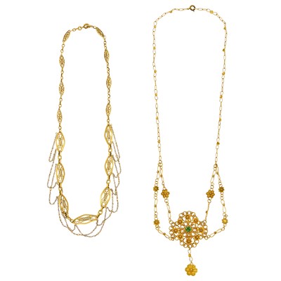 Lot 1132 - Two Gold Filigree Chain Necklaces