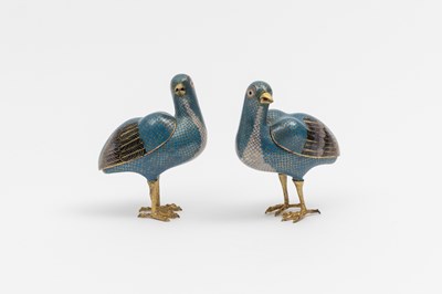 Lot 1119 - Pair of Chinese Cloisonne Enamel Bird-form Canisters