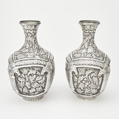 Lot 121 - Pair of Asian Silvered Metal Vases