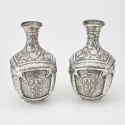 Lot 121 - Pair of Asian Silvered Metal Vases
