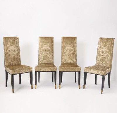 Lot 321 - Set of Four Jean Pascaud Upholstered Black Lacquered Side Chairs