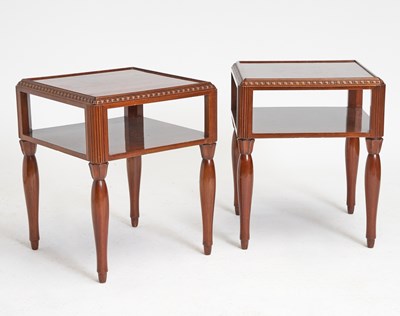 Lot Pair of Art Deco Mahogany Two-Tier Side Tables