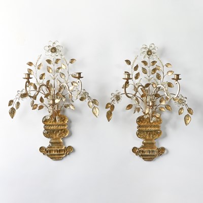 Lot 290 - Pair of Maison Bagues Style Silvered Metal and Rock Crystal Sconces