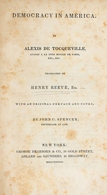 Lot 242 - The first edition of Tocqueville, with an important association