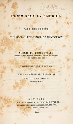 Lot 242 - The first edition of Tocqueville, with an important association