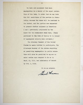 Lot 263 - The Brown v. Board of Education opinion signed by Chief Justice Earl Warren