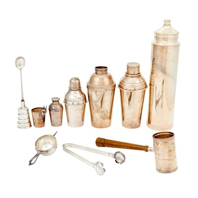 Lot 180 - Group of Silver Plated and Metal Cocktail Shakers and Bar Accessories