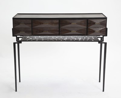 Lot 830 - R&Y Augousti Ostrich, Dark Stained Wood and Black Metal Console