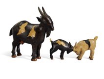 Lot 307 - Carved and Paint-decorated Wood Goat and Pair of Kids