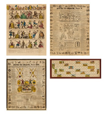 Lot 385 - An English game board, a sheet of caricatures,  and two puzzle newspapers