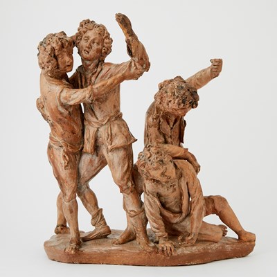 Lot 386 - Painted Plaster Figural Group of Four Boys in a Fight