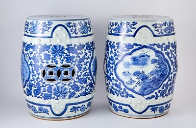 Lot 378 - A Pair of Blue and White Porcelain Garden Seats