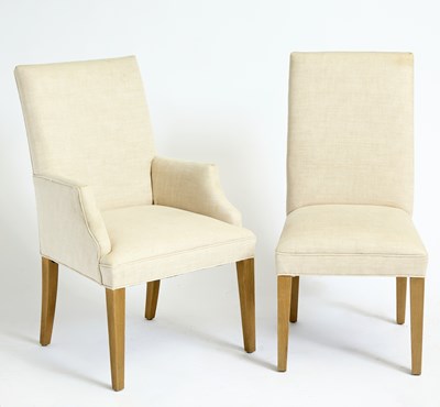 Lot 401 - Eight Modern Stained Oak Dining Chairs