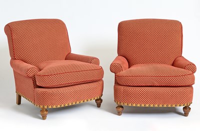 Lot 361 - Pair Upholstered Mahogany Club Chairs