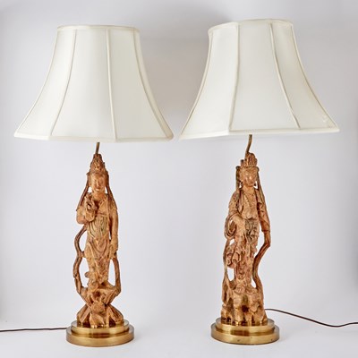 Lot 358 - Pair of Plaster Chinese Figural Table Lamps