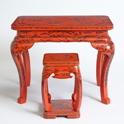 Lot 348 - Pair Chinese Style Red Lacquer Tables