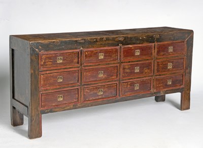 Lot 402 - Chinese Hardwood Twelve-Drawer Low Chest of Drawers