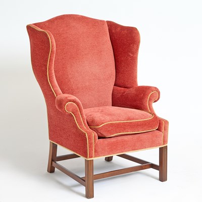 Lot 346 - Chippendale Style Upholstered Mahogany Wing Chair