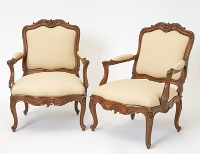 Lot 354 - Set of Four Louis XV Style Beechwood Fauteuils a Chassis
