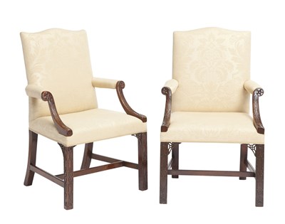Lot 388 - Set of Ten George III Style Upholstered Mahogany Dining Armchairs