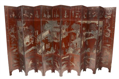 Lot 310 - Chinese Lacquered Coromandel Twelve-Panel Screen