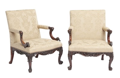 Lot Pair of George III  Mahogany Library Armchairs