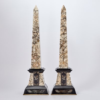Lot 365 - Pair of Egyptian Revival Incised-Marble Obelisks