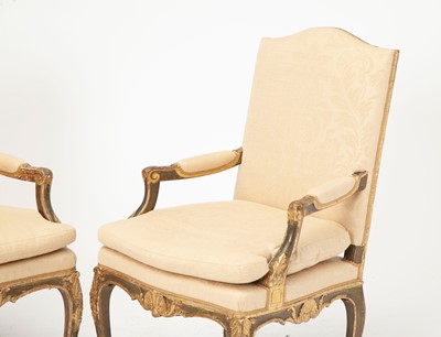 Lot 312 - Pair of Louis XV Style Painted and Parcel-Gilt Armchairs