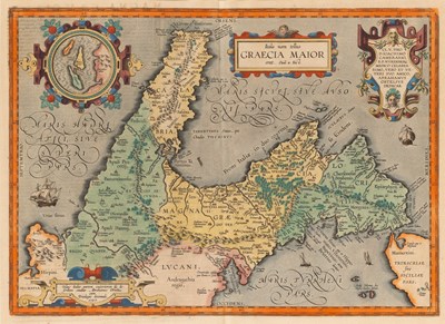 Lot 383 - Ortelius' historical map of antique "Magna Graecia," present-day Southern Italy