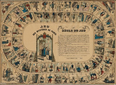 Lot 391 - French Game of the Goose board based on Eugène Sue's "Les Mystères de Paris"