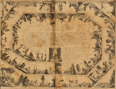 Lot 394 - Two French nineteenth-century Game of the Goose boards, one based on the Fables of Aesop