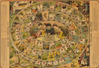 Lot 394 - Two French nineteenth-century Game of the Goose boards, one based on the Fables of Aesop