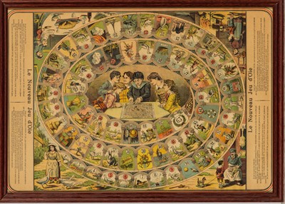 Lot 394 - Two French nineteenth-century Game of the Goose boards, one based on the Fables of Aesop