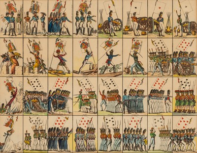 Lot 398 - Uncut sheet of transformation playing cards depicting Napoleonic-era soldiers from various nations