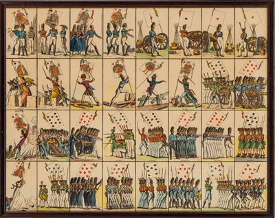 Lot 398 - Uncut sheet of transformation playing cards depicting Napoleonic-era soldiers from various nations