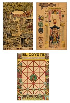 Lot 351 - Three colorfully-printed boards for shooting games and a Fox and Geese-style game