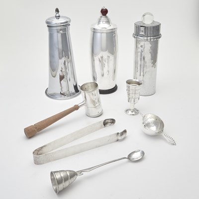 Lot 266 - Group of Metal Cocktail Shakers and Bar Accessories