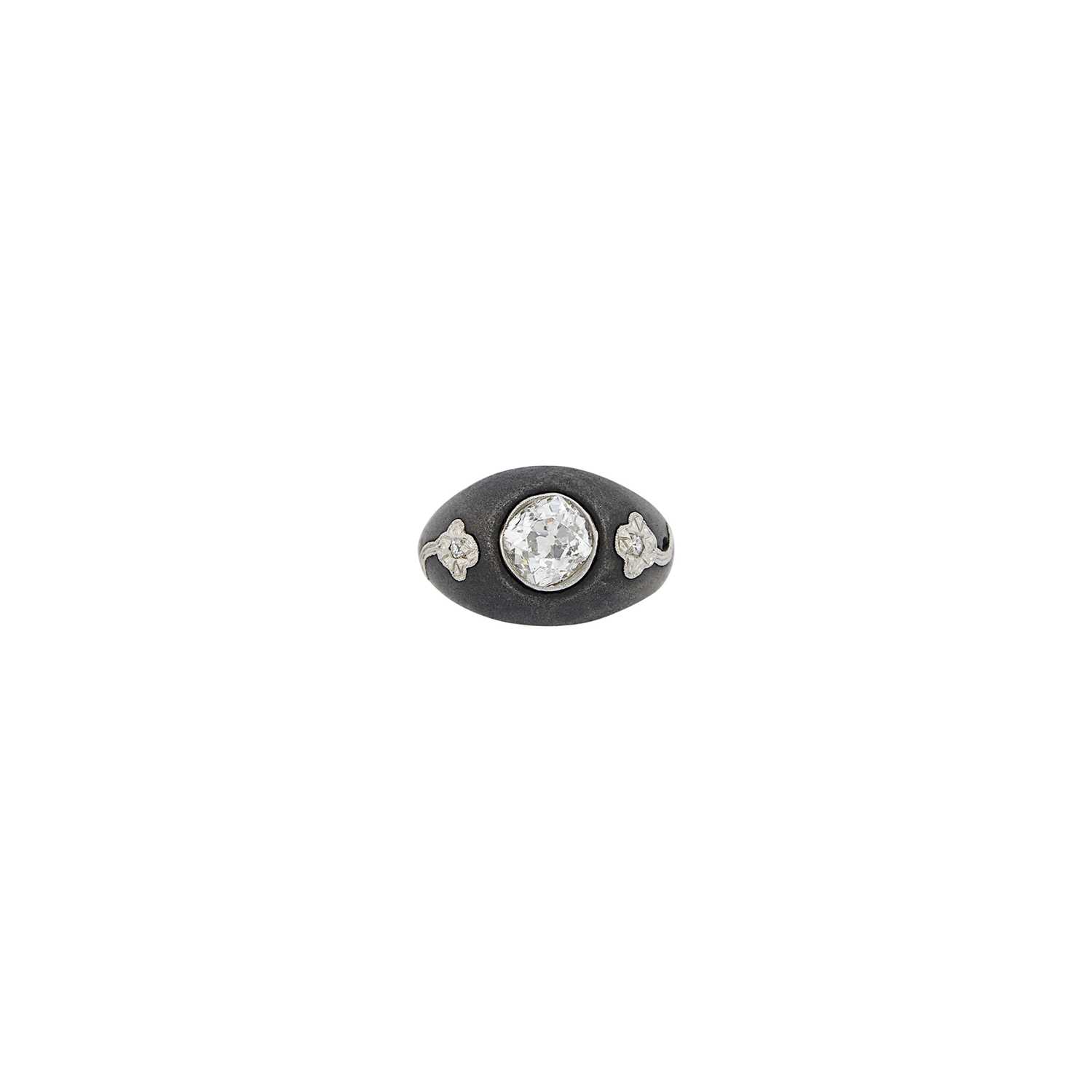 Lot 1169 - Marsh & Co. Oxidized Steel and Diamond Pinky Ring