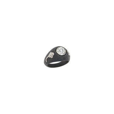 Lot 1169 - Marsh & Co. Oxidized Steel and Diamond Pinky Ring